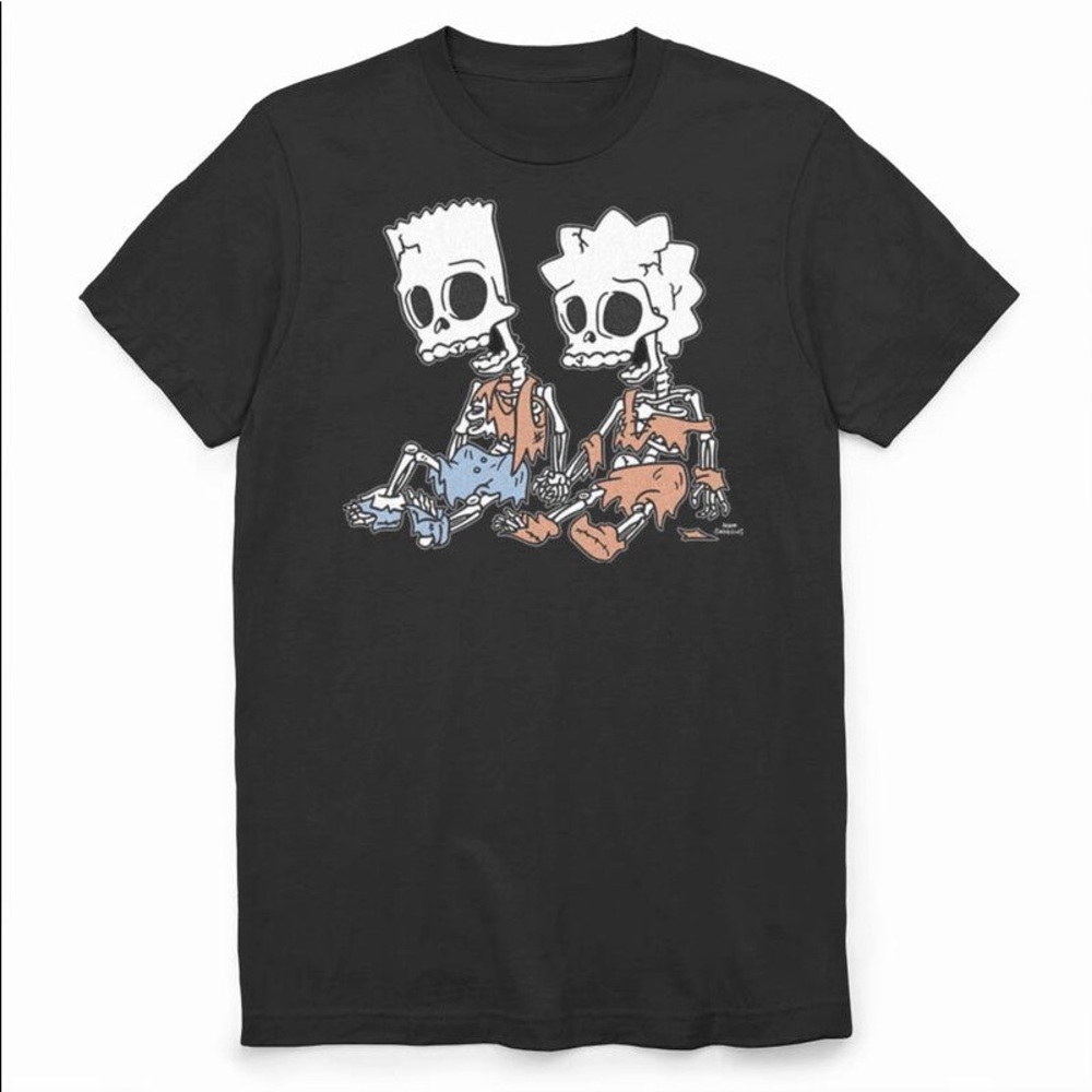NWT Goth Bart and Lisa Simpson Skeleton Black T Shirt | The Simpsons